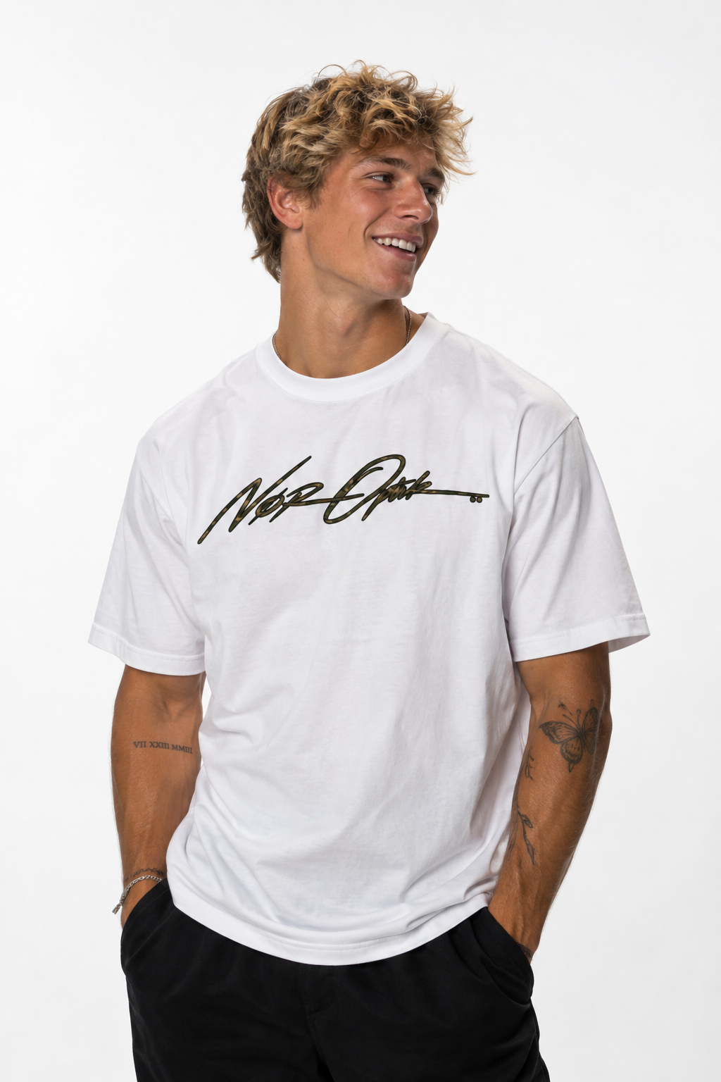 NOR WHITE SHIRT GREEN CAMO LOGO